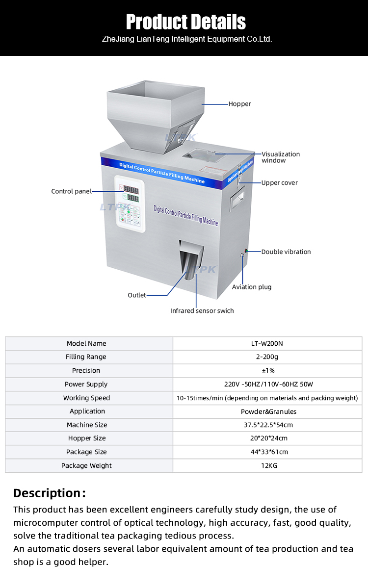 LTPK LT-W200N 1-200G Automatic Filling Machine Powder Dry Chemical Filling Machine Powder Filling Machine Supply.jpg