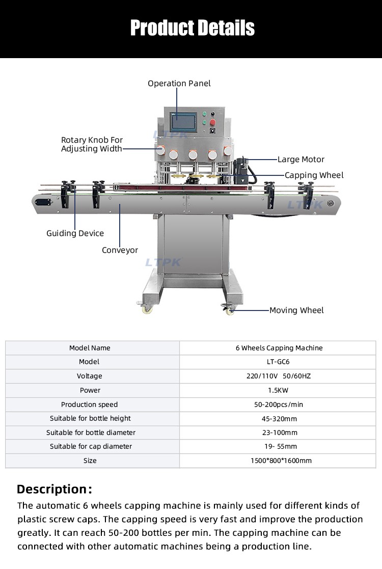 LTPK LT-GC6 Automatic Inline Six Wheel Capping Machine