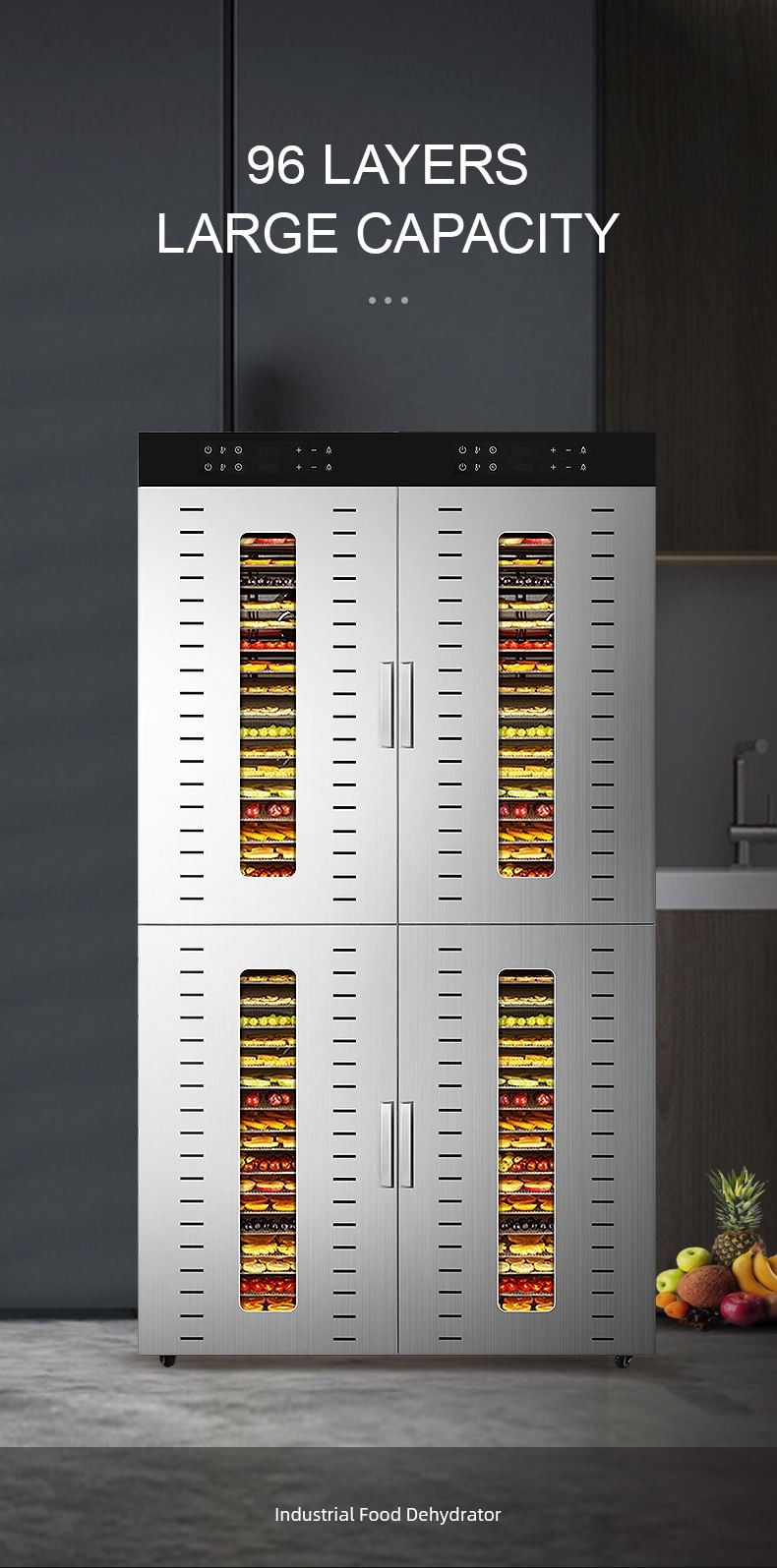 96 TRAYS Commercial food dehydrator for fruit and vegetable dryer Industrial dehydration machine meat drying oven