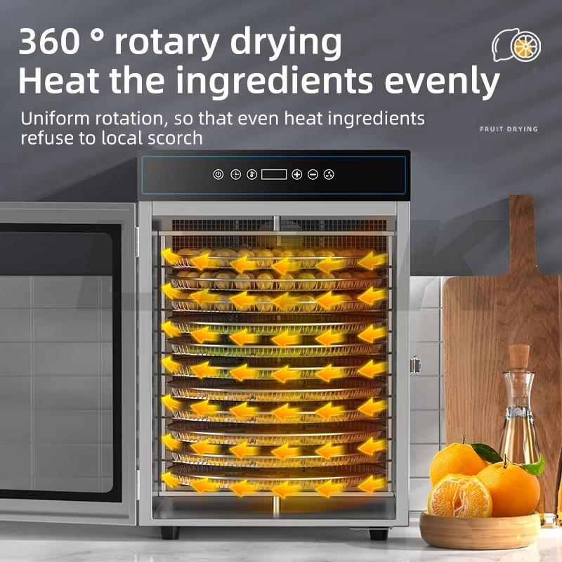 LTPK LT-16 New Home Use Rotating 12 Trays Stainless Steel Fruit Dryer Vegetables Beef Jerky Food Dehydrators